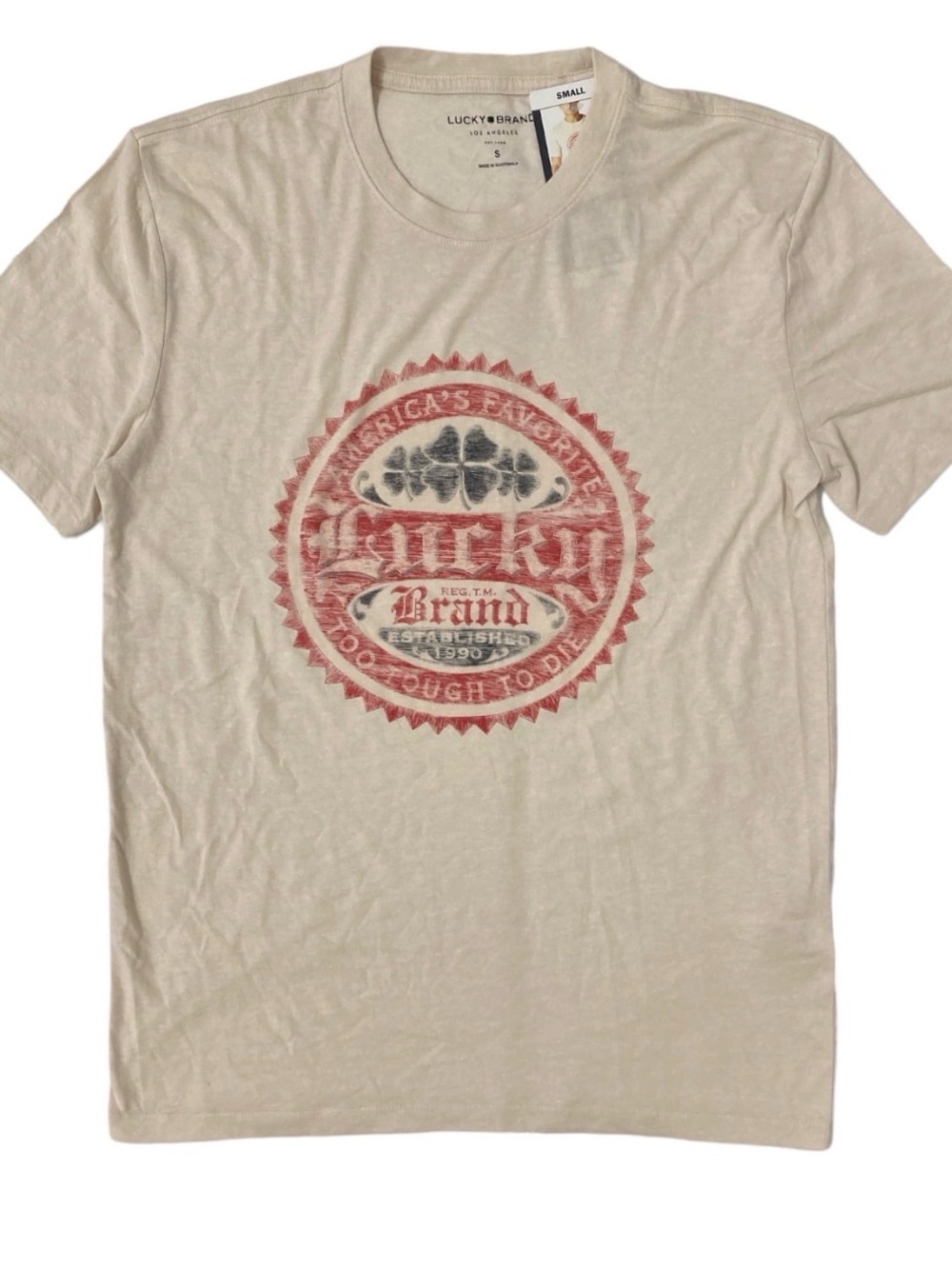 Lucky Brand Men’s Cream Short-Sleeve Tee with Red Graphic
